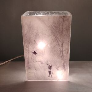 VTG Stoney Creek Decorative Lighted Winter Scene Frosted Glass Vase